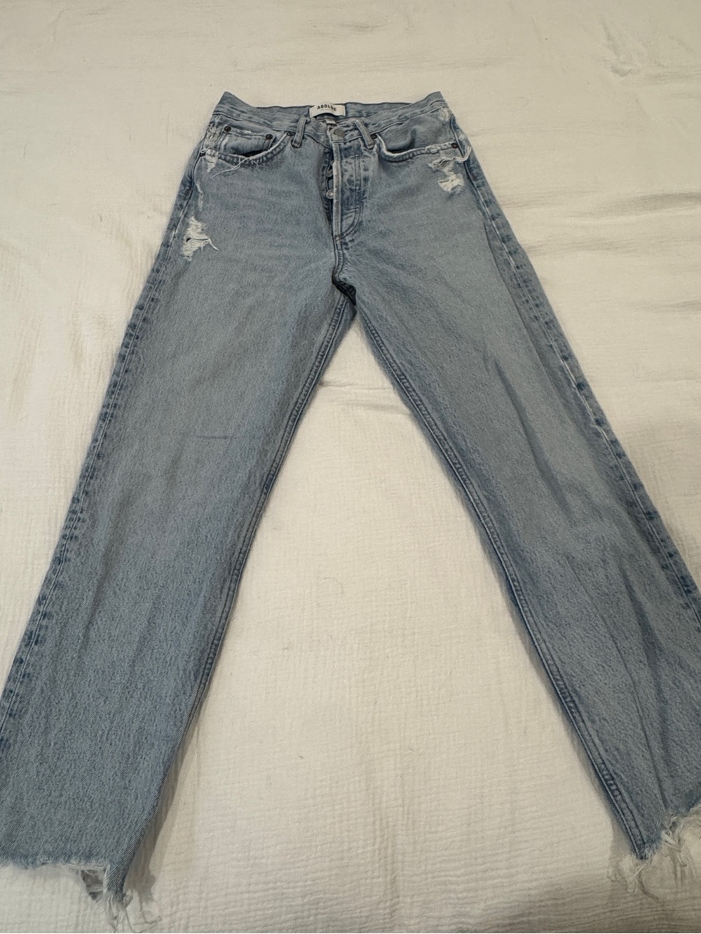 Agolde Light Blue Straight Leg 90s Crop Distressed Jeans